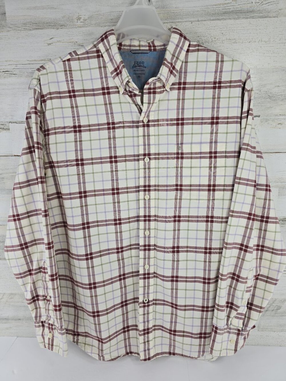 IZOD Saltwater Relaxed Classics Men’s XL Button‑Down Shirt Plaid Long Sleeve VGC
